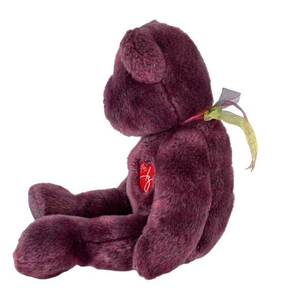 Vintage Ty Beanie Buddies 2000 Signature Bear Embroidered Heart Purple Plush Y2K - Picture 5 of 10